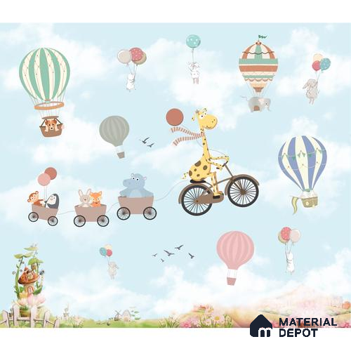 Flying Giraffe Cycle Train Wall Mural for kids Room, Customised Sparkla N Shine Series Canvas Entertainment Design (Customised Size Wallpaper)