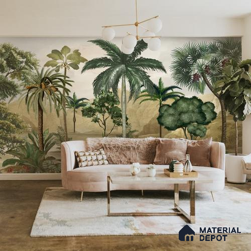 Forest Theme Wallpaper for Rooms, Customised Indrani Series Handmade Tropical Design (Customised Size Wallpaper )