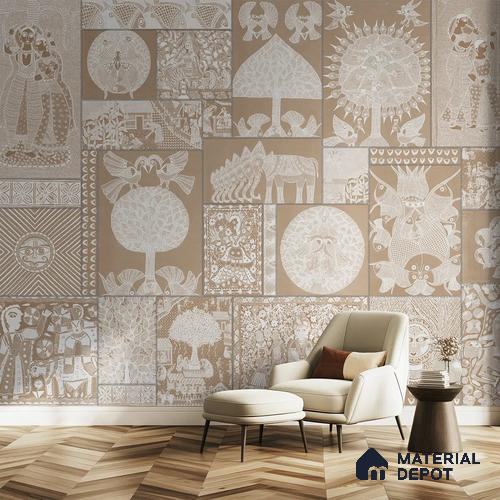 Geet Madhubani Handmade Clay Beige Color (Customised Wallpaper)