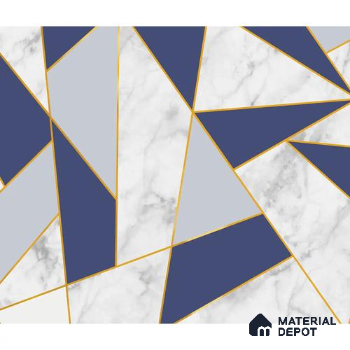 Golden Stripes With Marble Design Room Customised Blue Handmade (Customised Wallpaper)