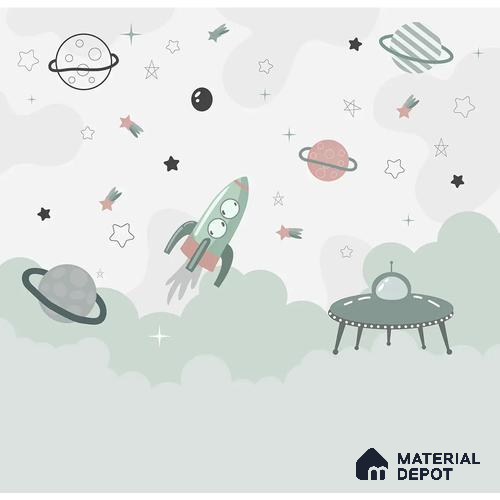 Green and Pink Space Theme Children Handmade Wallpaper (Customized Wallpaper)