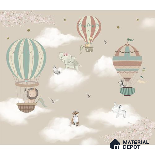 A close-up of aHot Air Balloons with Animals Wallpaper for Kids Room Walls, Kids Wall Designs Sparkla N Shine Series Entertainment Design (Customised Size Wallpaper) with a finish available at Material Depot in Bangalore