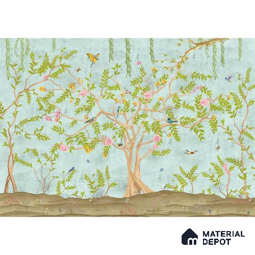 Jannat: Chinoiserie Floral Theme Wallpaper Sukoon Series Handmade Chinoserie Design (Customised Size Wallpaper)