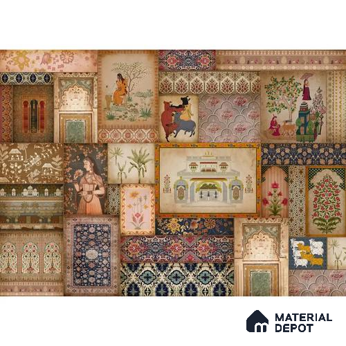 A close-up of aKahani, Indian Art Theme Wallpaper, Customised Sukoon Series Abstract Design (Customised Size Wallpaper) with a finish available at Material Depot in Bangalore