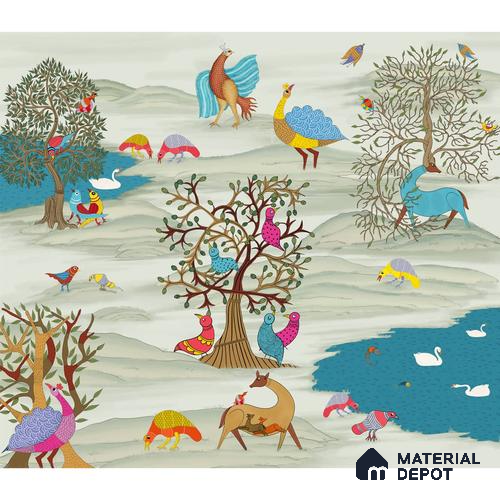 Kalpvriksha, Gond Art Garden Wallpaper Sukoon Series Canvas Patterned Design (Customised Size Wallpaper)