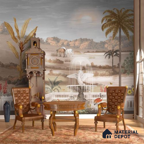Kasturi, Wallpaper in Sepia Vintage Theme Sukoon Series Handmade Patterned Design (Customised Size Wallpaper)