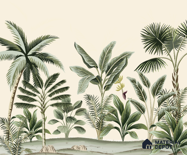 701911 - Light Green Trees in Tropical Room Wallpaper Indrani Series Soft Feel Tropical Design (Customised Size Wallpaper )
