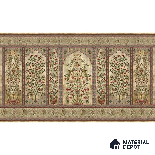 Madhuban Indian Floral Jharoka Sandstone Wallpaper in Suneherii Collection Golden (Customized Size Wallpaper)