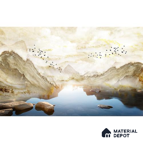 Marble Effect Scenery Wallpaper, Bedrooms, Customised Indrani Series Handmade Marble Design (Customised Size Wallpaper )