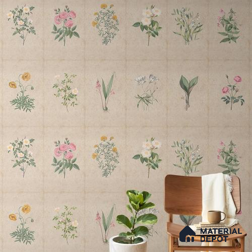 Mehek, Botanical Rendition Room Wallpaper Sukoon Series Handmade Florals Design (Customised Size Wallpaper)