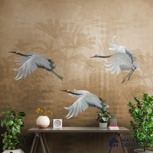 Musafir Beautiful Cranes Brown Wallpaper Sukoon Series Handmade Abstract Design (Customised Size Wallpaper)
