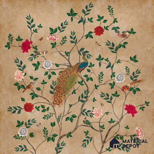 Pakhi Beige Chinoiserie Design Handmade (Customised Size Wallpaper )