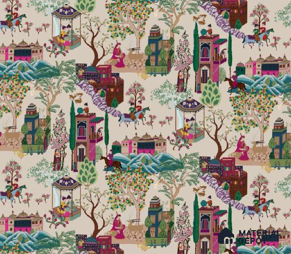 A close-up of aPashmina, Indian Shawl Inspired Wallpaper for Rooms Sukoon Series Abstract Design (Customised Size Wallpaper) with a finish available at Material Depot in Bangalore