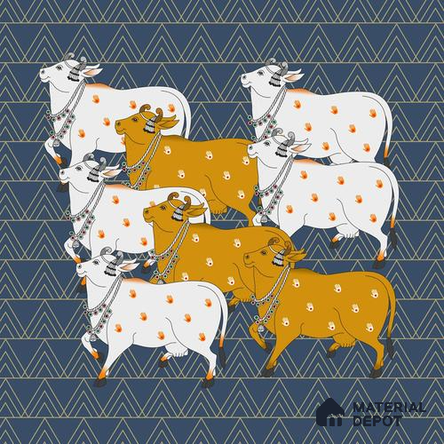 Pichwai Cow Design Blue Wallpaper for Walls, Customised Indrani Series Soft Feel Artistic Design (Customised Size Wallpaper )