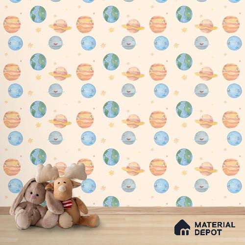 Planetary Playtime, Space Theme Wallpaper for Kids Room, Cream 10 Meter x 19.68 Inches Soft Feel Paper Type Wallpaper -54 Sq. Ft. | Minimum 15% wastage during installation