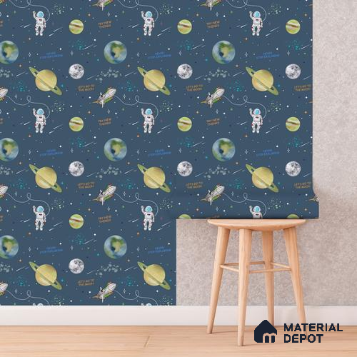Planets of Wonder: Stellar Space Wallpaper, Deep Blue 6 Meter x 19.68 inc Soft Feel Paper Type Wallpaper -32.29 Sq. Ft. | Minimum 15% wastage during installation
