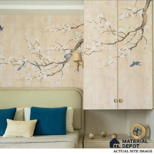 Plum Blossom Chinoiserie Style Cream Color Canvas Wallpaper for Rooms