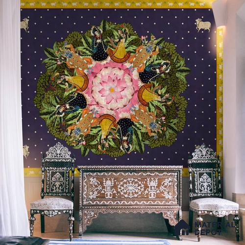 Raasleela Pichwai Design Wallpaper Sukoon Series Canvas Patterned Design (Customised Size Wallpaper)