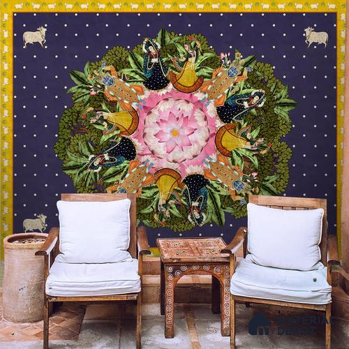 Raasleela Pichwai Design Wallpaper Sukoon Series Handmade Patterned Design (Customised Size Wallpaper)