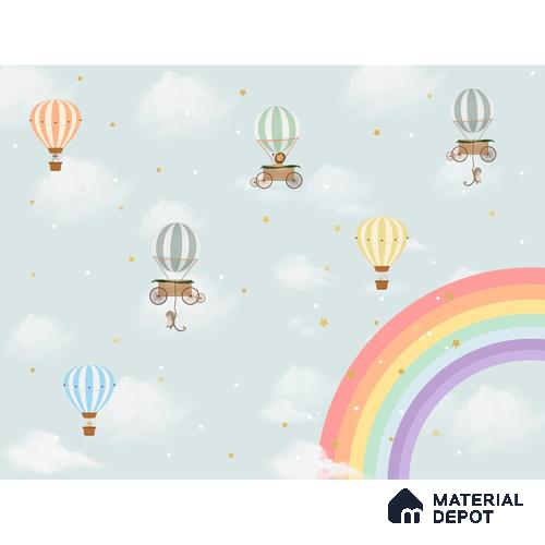 Rainbow & Hot Air Balloons Themes Children Room Wall Designs, Custom Wallpaper Sparkla N Shine Series Handmade Entertainment Design (Customised Size Wallpaper)