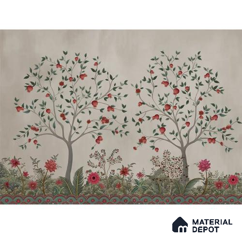 Rang Baag Indian Handmade Wallpaper for Homes | Pomegranate | Customised Size Wallpaper