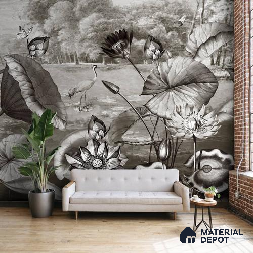 Retro Style Tropical Themed Wallpapers for Rooms Indrani Series Soft Feel Tropical Design (Customised Size Wallpaper )