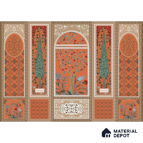 Shalimar Mughal Inspired Colorful Orange Wallpaper Sukoon Series Canvas Patterned Design (Customised Size Wallpaper)