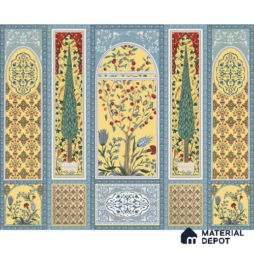 Shalimar Mughal Inspired Colorful Yellow Wallpaper Sukoon Series Handmade Patterned Design (Customised Size Wallpaper)