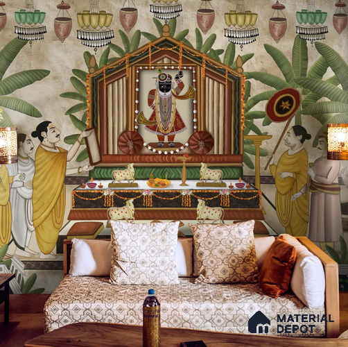 Shrinathji Pichwai Design Wallpaper Sukoon Series Canvas Patterned Design (Customised Size Wallpaper)