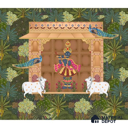 Shrinathji's Garden: Pichwai Inspired Wallpaper for Rooms Sukoon Series Canvas Patterned Design (Customised Size Wallpaper)