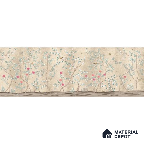 Sunset Serenade, Beige & Teal Chinoiserie Sandstone Wallpaper Design