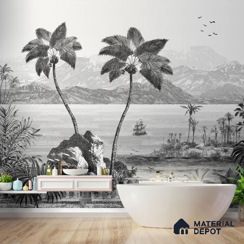The Beach, Beautiful Wallpaper for Rooms Sukoon Series Handmade Nature Design (Customised Size Wallpaper)