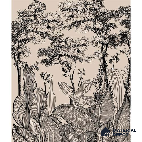Tropical Lineage Jungle Line Art Wallpaper for Rooms Indrani Series Canvas Tropical Design (Customised Size Wallpaper )