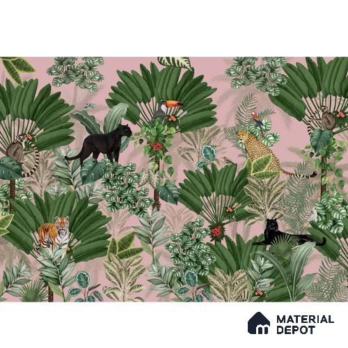Tropical Tales: Deep Forest Wallpaper, Pink Sukoon Series Handmade Tropical Design (Customised Size Wallpaper)