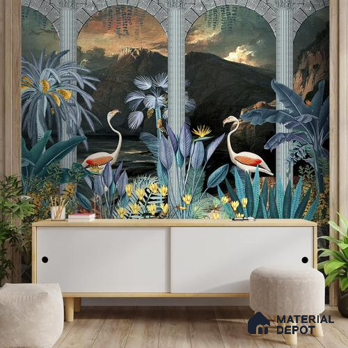 Tropical Theme Wallpaper Design with Flamingoes Indrani Series Soft Feel Tropical Design (Customised Size Wallpaper )