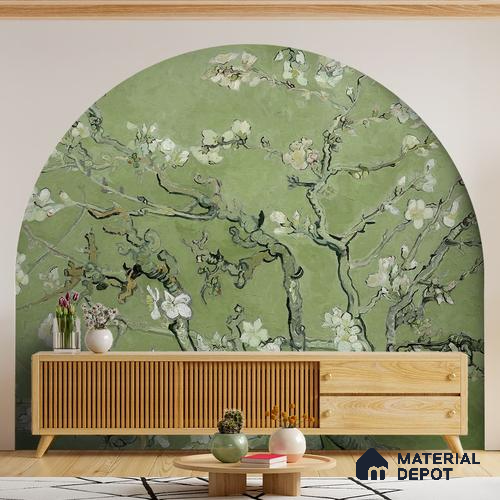Vincent Van Gough Almond Blossom Wallpaper, Green Indrani Series Soft Feel Tropical Design (Customised Size Wallpaper )