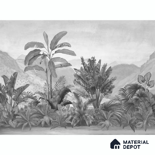 Vintage Theme Tropical Foliage, Black & White Handmade (Customised Wallpaper)