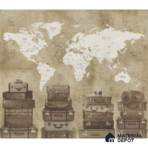 Vintage Travel Theme World Map Customised Wallpaper for Walls Indrani Series Canvas Map Design (Customised Size Wallpaper )