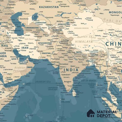 Vintage Wallpaper in Blue and Beige Background, Customised Indrani Series Soft Feel Map Design (Customised Size Wallpaper )