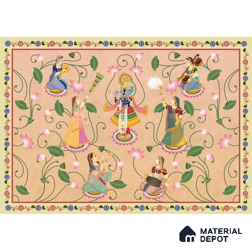 Vrindavan, Shri Krishna and Gopies Wallpaper Sukoon Series Handmade Patterned Design (Customised Size Wallpaper)