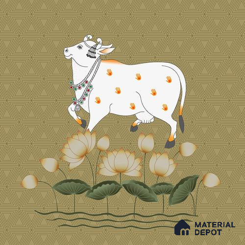 A close-up of aYellow Chinoiserie Wallpaper with Flowers and Birds, Customised Sparkla N Shine Series Chinoserie Design (Customised Size Wallpaper) with a finish available at Material Depot in Bangalore