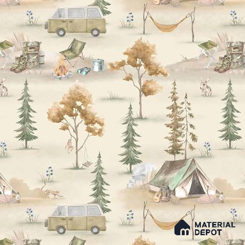 Wildlife Campout in the Jungle, Design for Kids, Autumn 10 Meter x 19.68 Inches Canvas Paper Type Wallpaper -54 Sq. Ft. | Minimum 15% wastage during installation