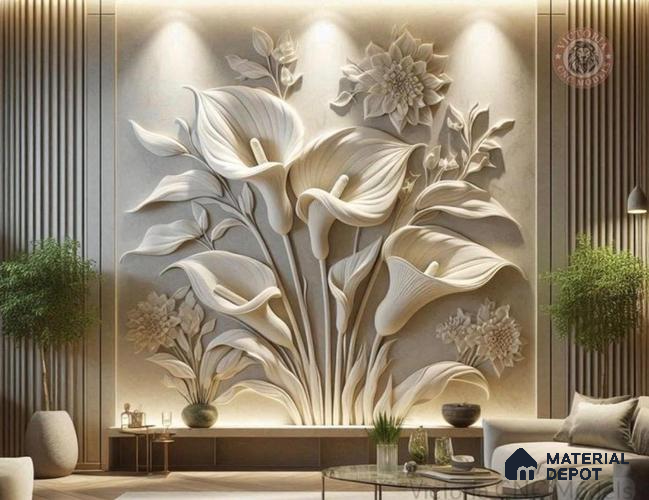 Duco Paintable Ivory Bloom Relief Wall Design 8 ft x 6 ft CNC Made HDHMR - 40 mm
