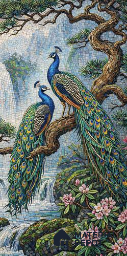 Mosaic Look Poster Wall Tile TL 12385 Royal Pair 4 ft x 2 ft Gloster Finish Vitrified - 9 mm | Suitable For Living Room, Bedroom & Office | 1 Box Contains 4 Piece Packing