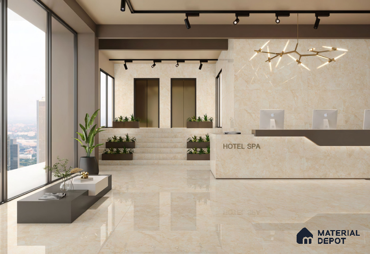 TL 11574 Sofita Beige 6 ft x 4 ft Glossy Vitrified Tile - 10 mm | Adhesive and Spacers Must be Used During Installation