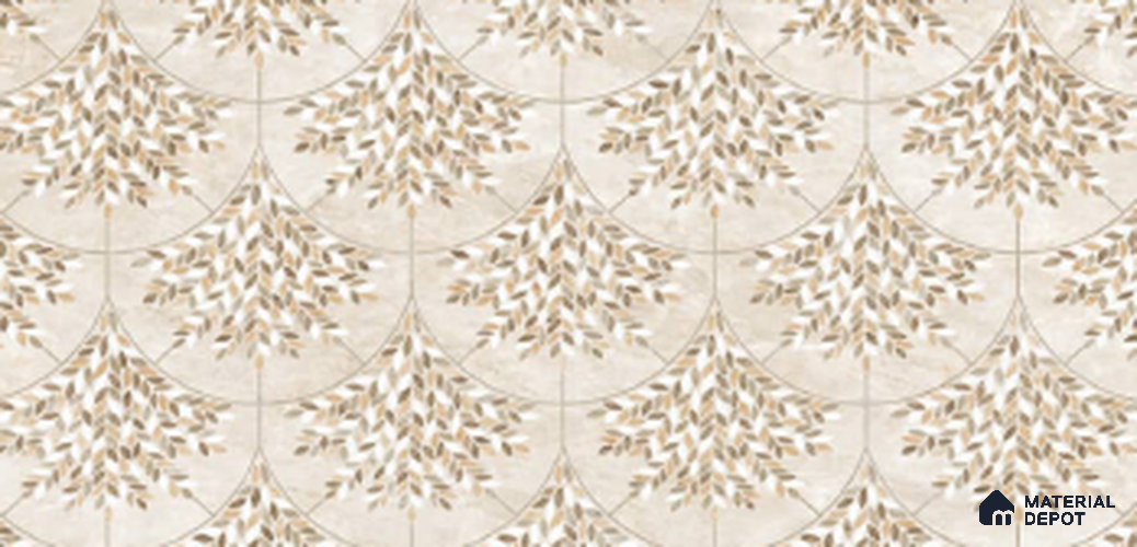 Floral Look Wall Tile TL 10936 Taj Mahal Decore 4 ft x 2 ft Carving Matte Finish Vitrified Tile - 9 mm  | Suitable For Living Room, Bedroom, Kitchen, Office & Dining
