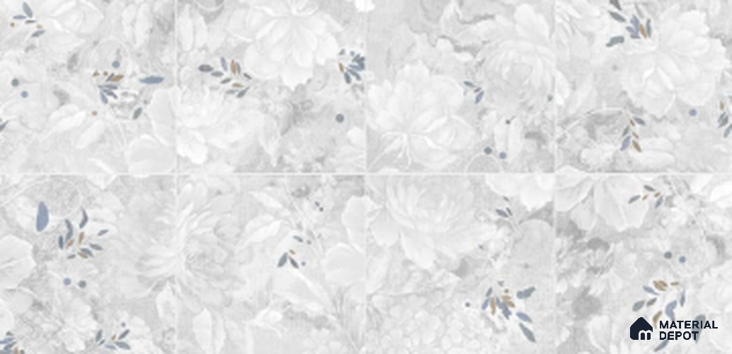 Floral Look Wall Tile TL 10927 Nairobi Florangle White Decore 4 ft x 2 ft Glue Matte Finish Vitrified Tile - 9 mm  | Suitable For Living Room, Bedroom, Kitchen, Office & Dining