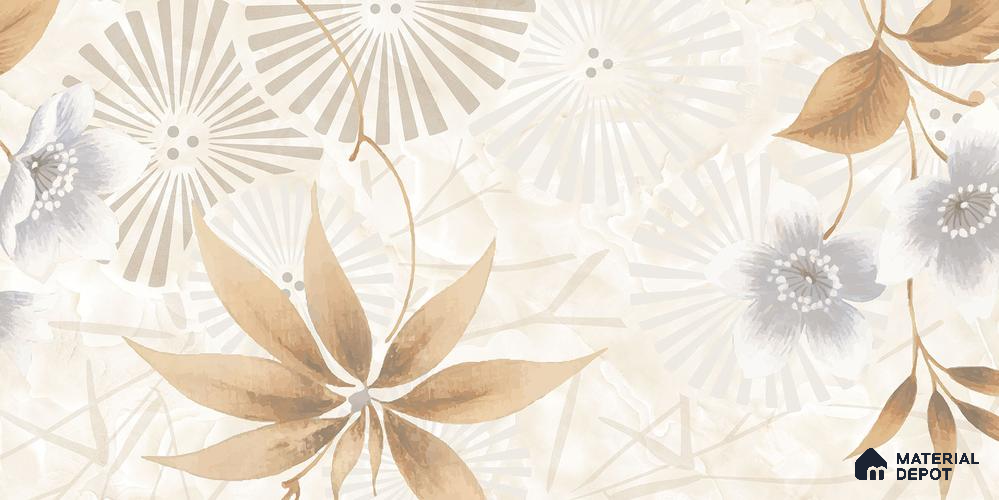 Floral Wall Tile TL 12296 Richardo Beige Decore 4 ft x 2 ft Pearl Carving Finish Vitrified Tile - 9 mm | 4 Random Designs