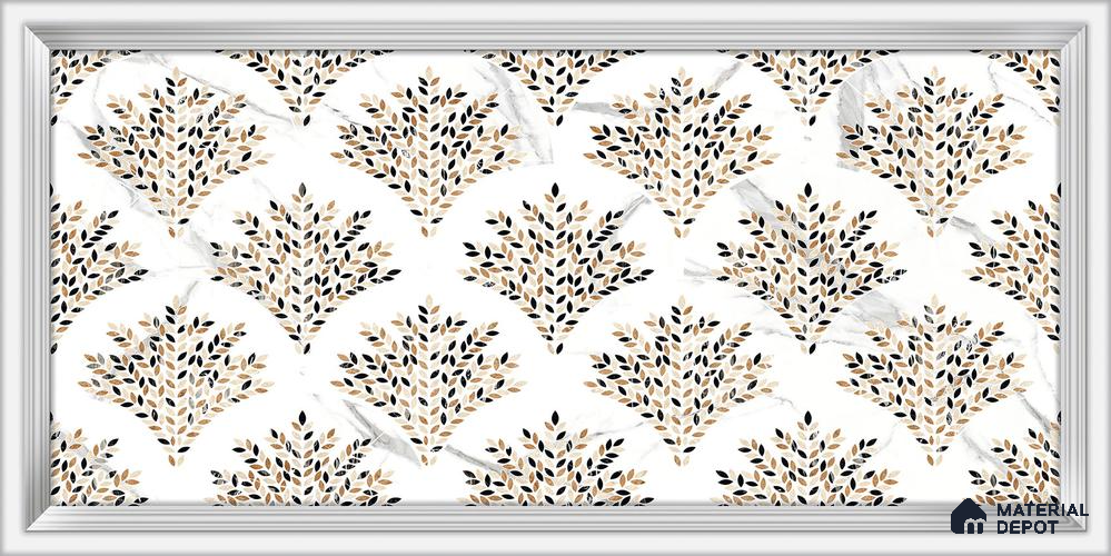 Floral Wall Tile TL 12276 Elegant White Frame Decore 4 ft x 2 ft Sugar + (Glossy Granula/Glue) Finish Vitrified Tile - 9 mm