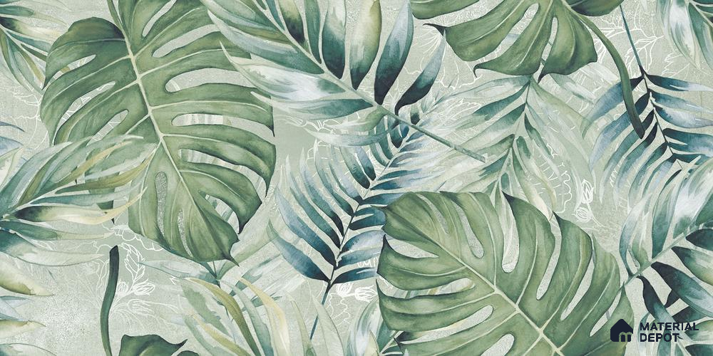 Tropical Wall Tile TL 12277 Leaflet Green Decore 4 ft x 2 ft Sugar + (Glossy Granula/Glue) Finish Vitrified Tile - 9 mm